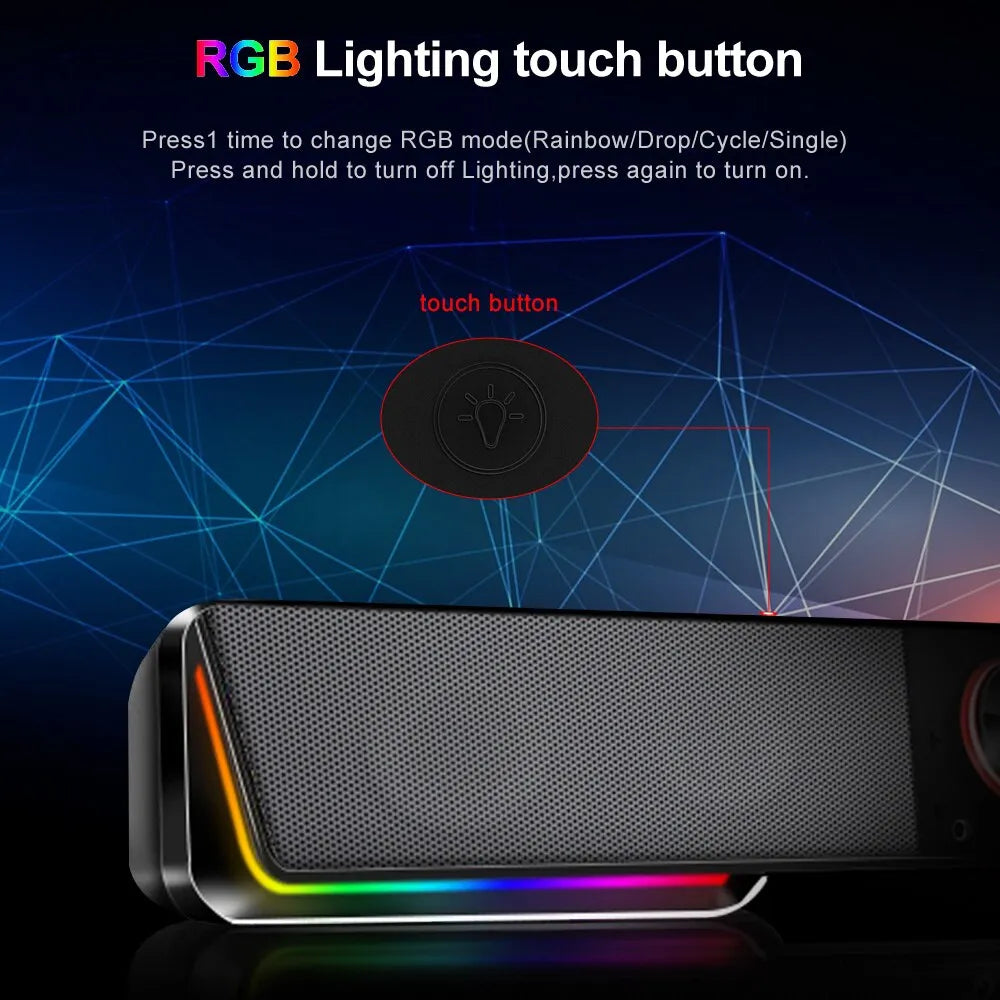 REDRAGON GS570 Darknets Support Bluetooth Wireless Aux 3.5 Surround RGB Speakers Column Sound Bar for Computer PC Loudspeakers