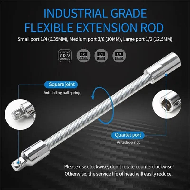 1PCS Electric Wrench Sleeve Universal Extension Rod Bendable Flexible Shaft Plus Force Connecting Rod  Socket Wrench Tools