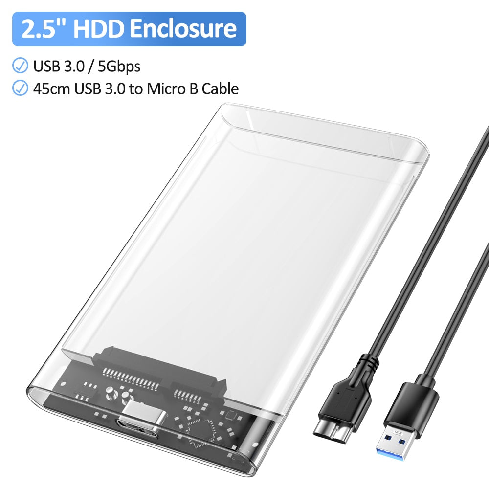 Goelely USB 3.0 HDD Case 2.5 Inch HDD Enclosure 5Gbps Micro B to USB 3.0 Hard Drive Case Transparent SATA HDD Adapter for Laptop