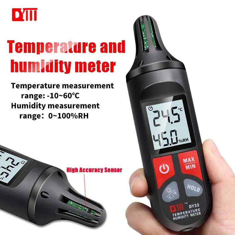 DY33 Digital Temperature Humidity Meter Thermometer Accurate Measurement Hygrothermograph Handle Type Hygrometer MAX/MIN Mode