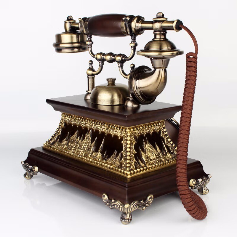 European Antique Old Telephone Vintage Fashion Solid Wood Retro Home Office Wired Fixed Phone Nostalgic Landline Novel Gifts