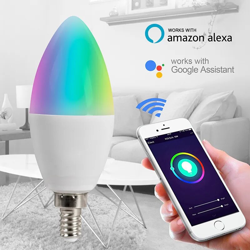 Tuya Zigbee E14 E12 Smart Candle Bulb RGBCW 5W LED Lamp Smartthings Remote Control Compatible With Alexa Home