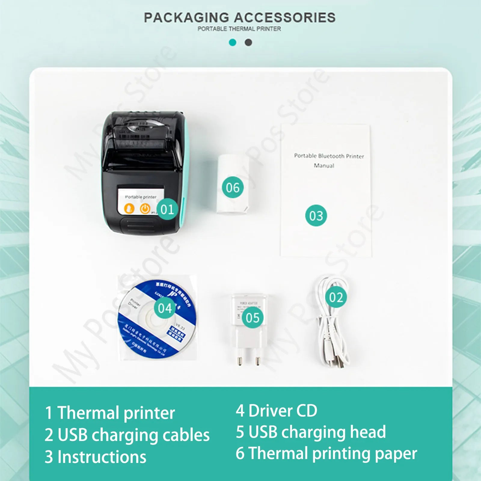 Thermal Receipt Printing 58mm Portable Receipt Printer PT210 USB Bluetooth Support Loyverse Android Windows System