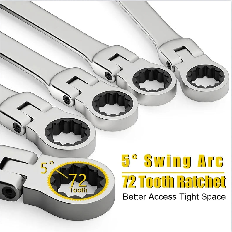 Flex Head Ratcheting Wrench Set Combination Ended Spanner kits Chrome Vanadium Steel Hand Tools Socket Key Car Repair Tools