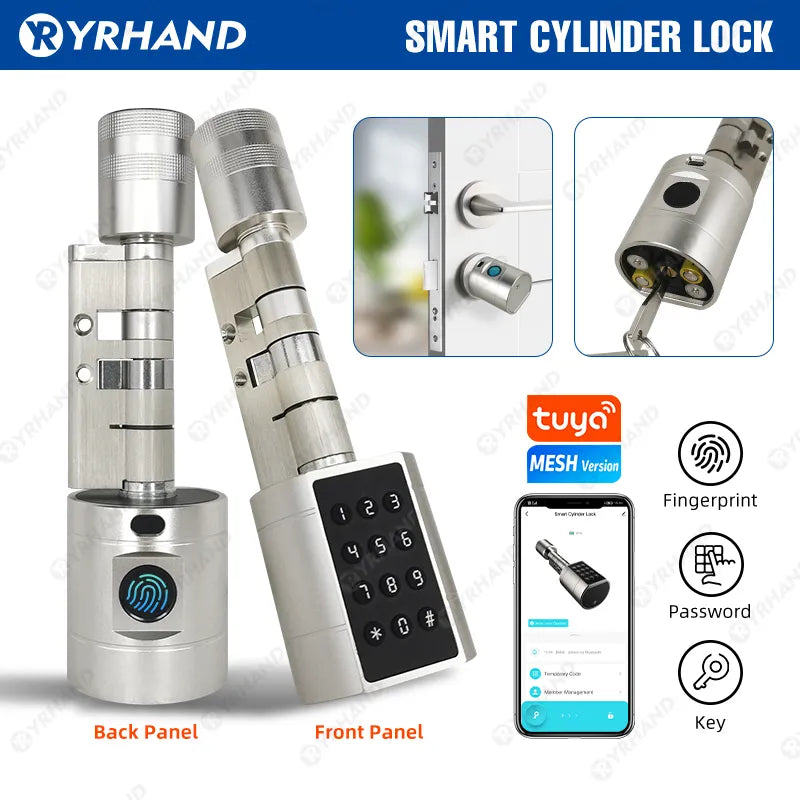 Adjustable Replacement Tuya APP Bluetooth Fingerprint Cylinder Electronic Smart Door Lock Digital Keypad Code Keyless