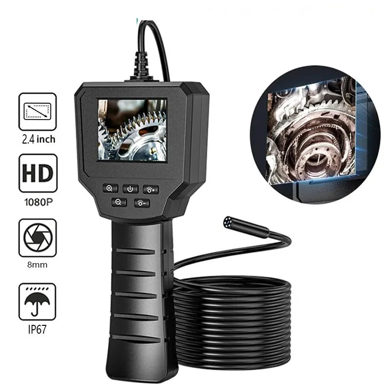INSKAM Industrial Endoscope Camera 2.4Inch IPS Screen HD1080P Borescope Inspection Camera for Car Pipe Sewer 8mm IP67 Waterproof