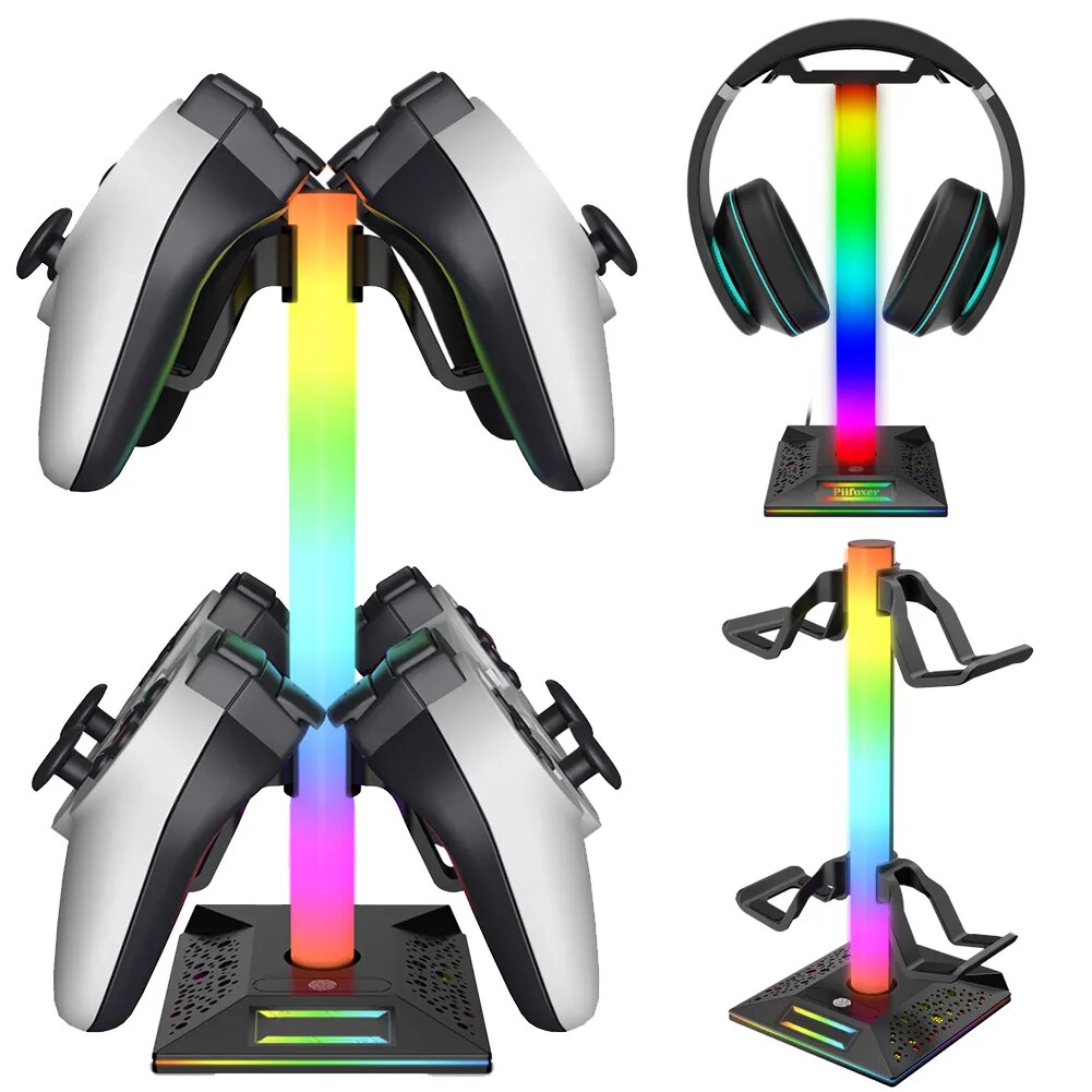 RGB Lights Headphone Stand LED Light Computer Desktop Display Holder with Dual USB Ports Charging Headphone Holder for Gaming PC