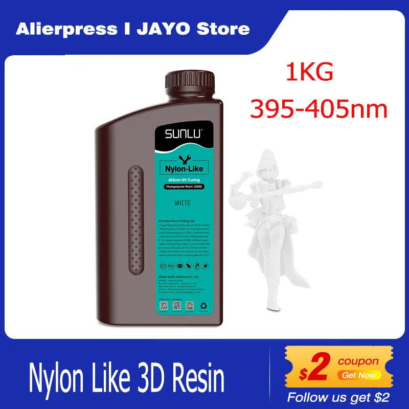 SUNLU/JAY0 Nylon Like 1kg 395-405nm UV Light Curing 3D Printing Liquid Photopolymer Resin for 2K 4K 6K 8K LCD/DLP/SLA 3D Printer