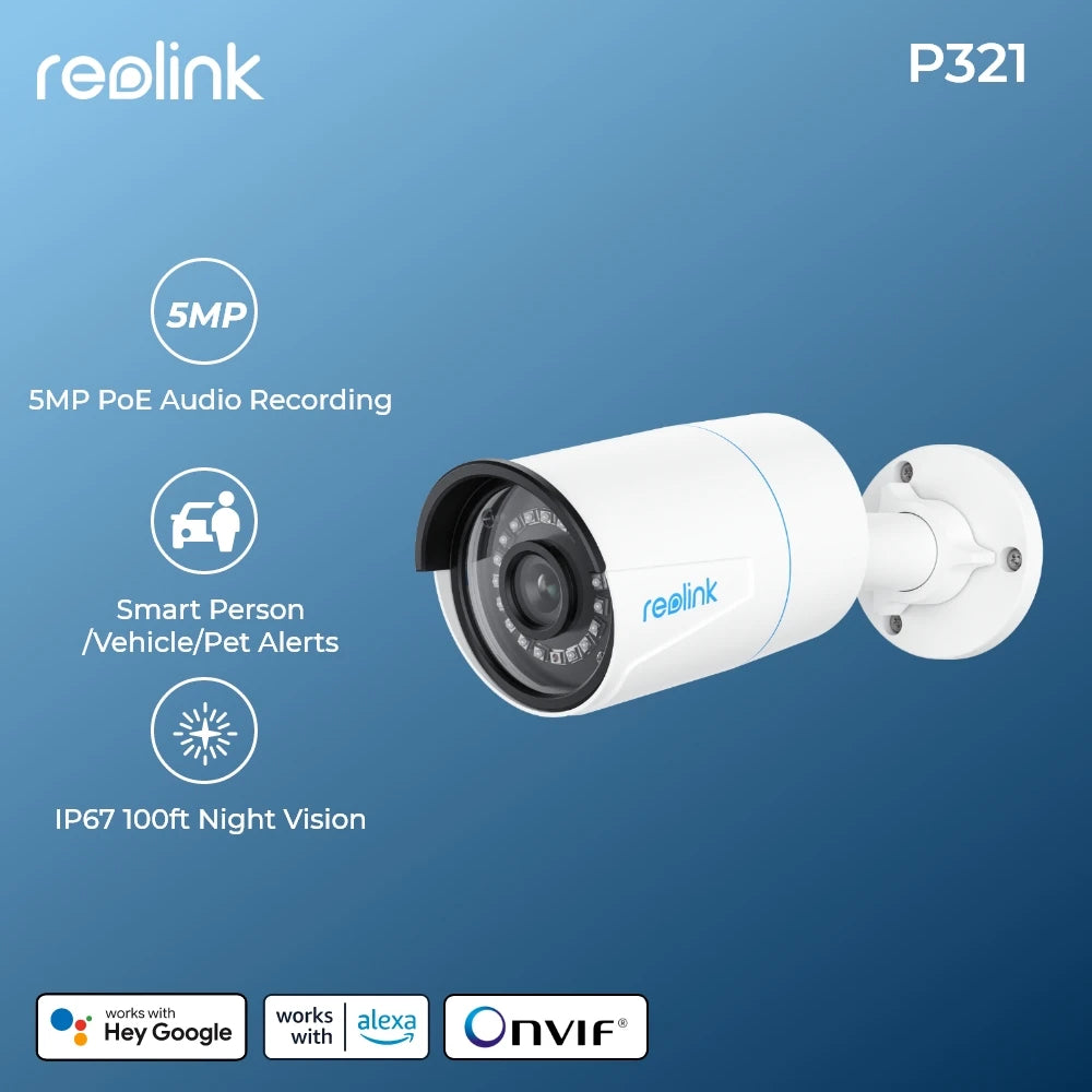 Reolink Smart Security Camera 5MP Outdoor Infrared Night Vision Cam Featured with Human/Car/Pet Detection P321 POE ip camera