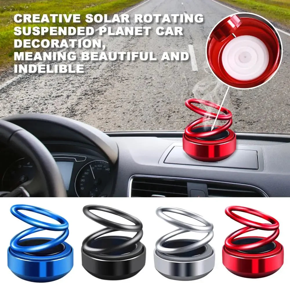 1PCS Portable Kinetic Mini Heater Car Air Freshener Solar Powered Double Ring Rotating Air Cleaner Perfume Fragrance Diffuser