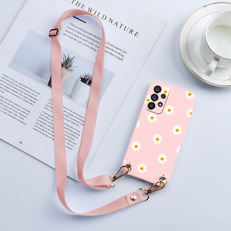 For Samsung Galaxy A13 4G Case Necklace Lanyard Rope Soft Back Cover For Samsung A13 5G A 13 GalaxyA13 2022 Flower Fundas Bumper