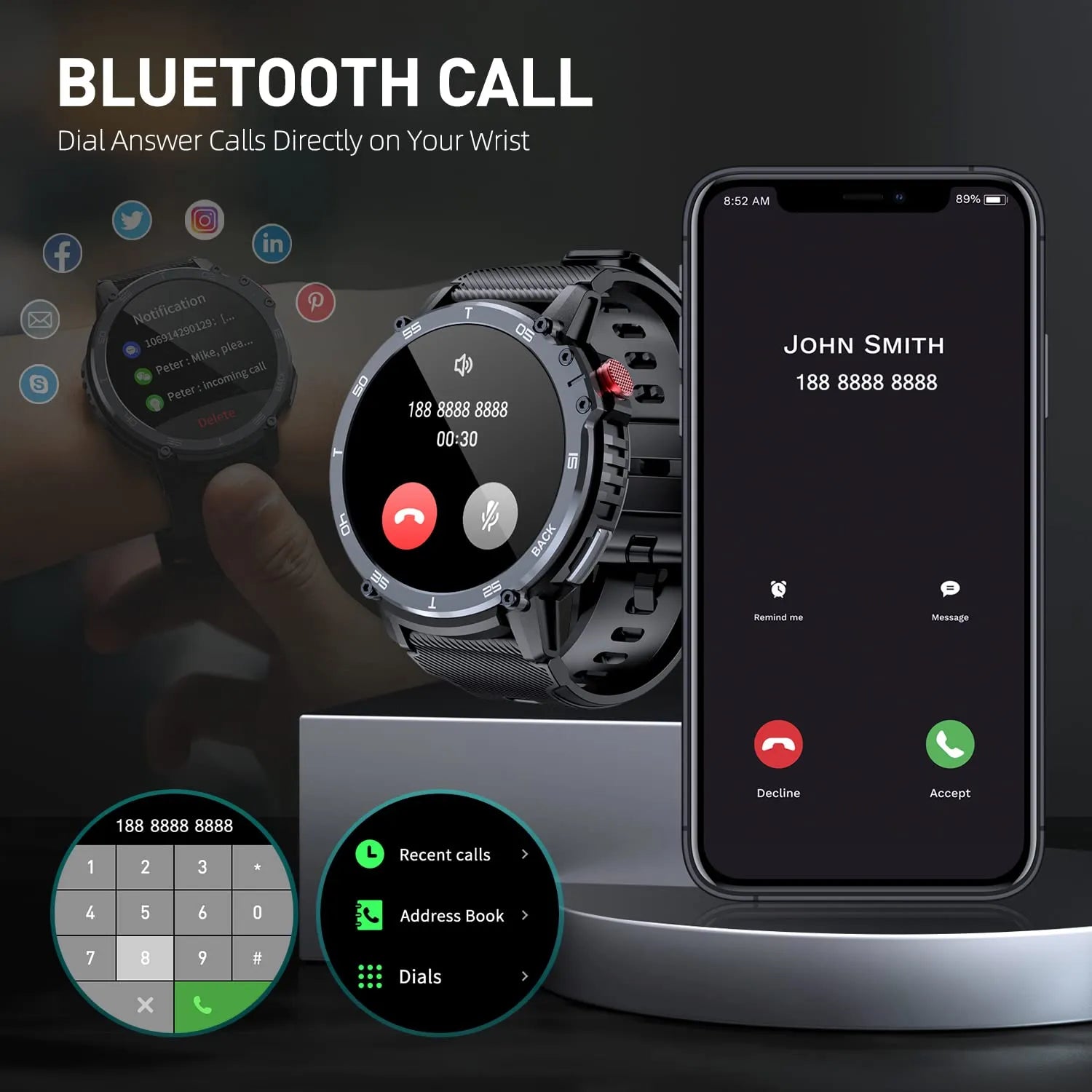 Lenovo New 4G ROM 1G RAM Smart Watch 1.6 inch 400mAh Sport Fitness Watches Men Bluetooth Call 3ATM Waterproof Smartwatch 2023