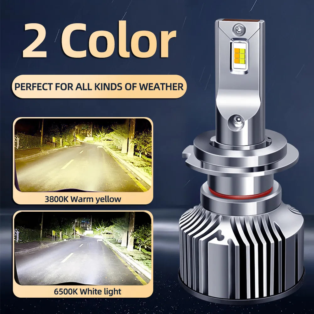 ZTZPIE 12V  3800k 6500K HB3 HB4 9005 9006 H1 H7 H4 H11 Bulb Led Bicolor Lamp CSP 3570 Power Car Headlight Fog Light 300W 90000LM