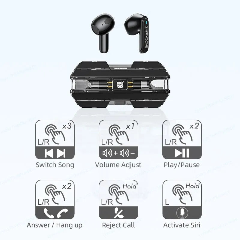 Transformers TF-T01 Gaming Headset TWS Wireless Headphone Nosie Reduction Bluetooth 5.3 Earphones Cool Sport Earbuds With Mic