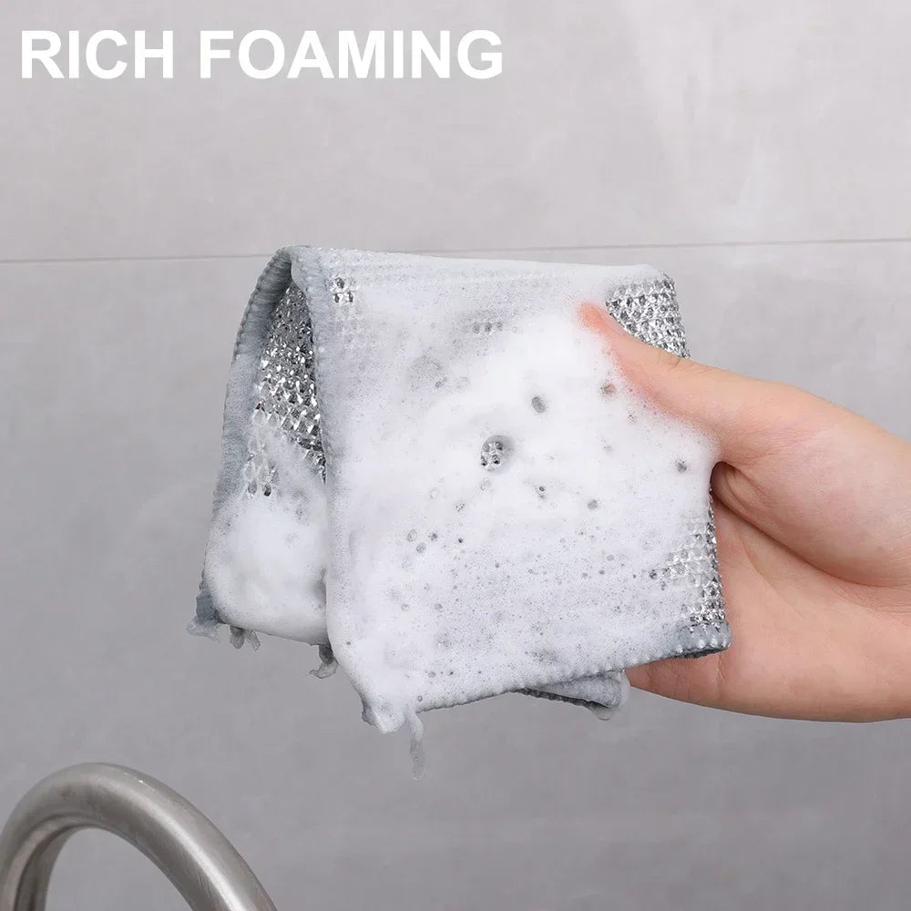 20cm Steel Wire Dishcloths Double -layer Non -stick Oil Iron Dishrag Kitchen Pan Pot Dishes Cleaning Rag Napery Dishcloth Rags