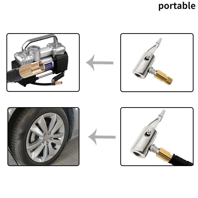 Portable Inflatable Pump for Car Tire Air Chuck Compressor Tire Inflator Tire Chuck with Barb Connector for Hose Repair