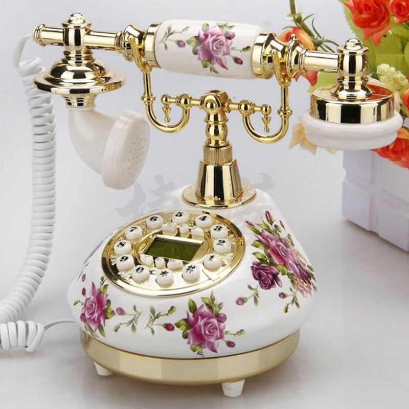 White Antique Telephone Corded Landline Home Phones Vintage Classic Ceramic Home Telephone Antique Home Office Art Shops Gift