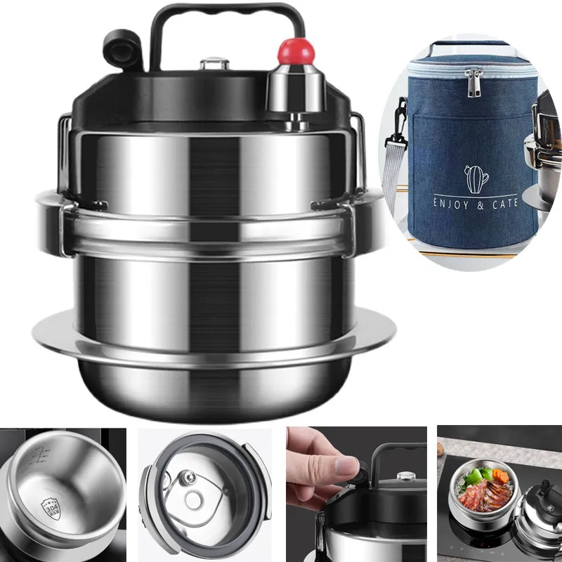 0.8/1.2L Mini Pressure Cooker Stainless Steel Multifunctional Camping Cookware Fast Gas Induction Cooker Universal