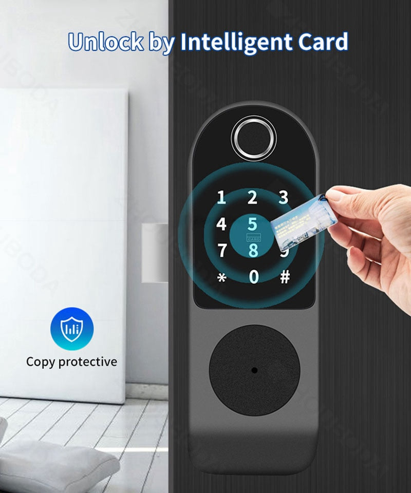 Tuya Wifi Smart Door Lock APP Remote Control TTlock Bluetooth Fingerprint Biometric Digital Passcode Card Rim Electronic Lock