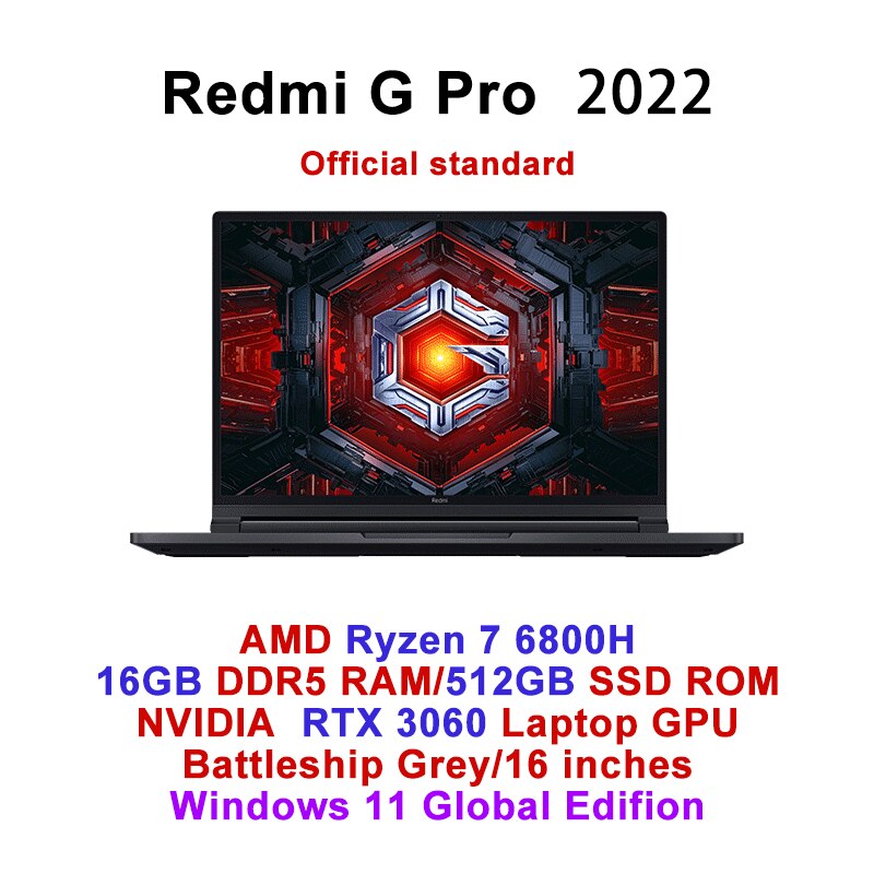 Xiaomi Redmi G Pro 2022 Laptop AMD R7 6800H 16G/32 RAM 512G/1T SSD Geforce RTX3060 GPU Notebook 2.5K 240Hz 16'' Game Notebook PC