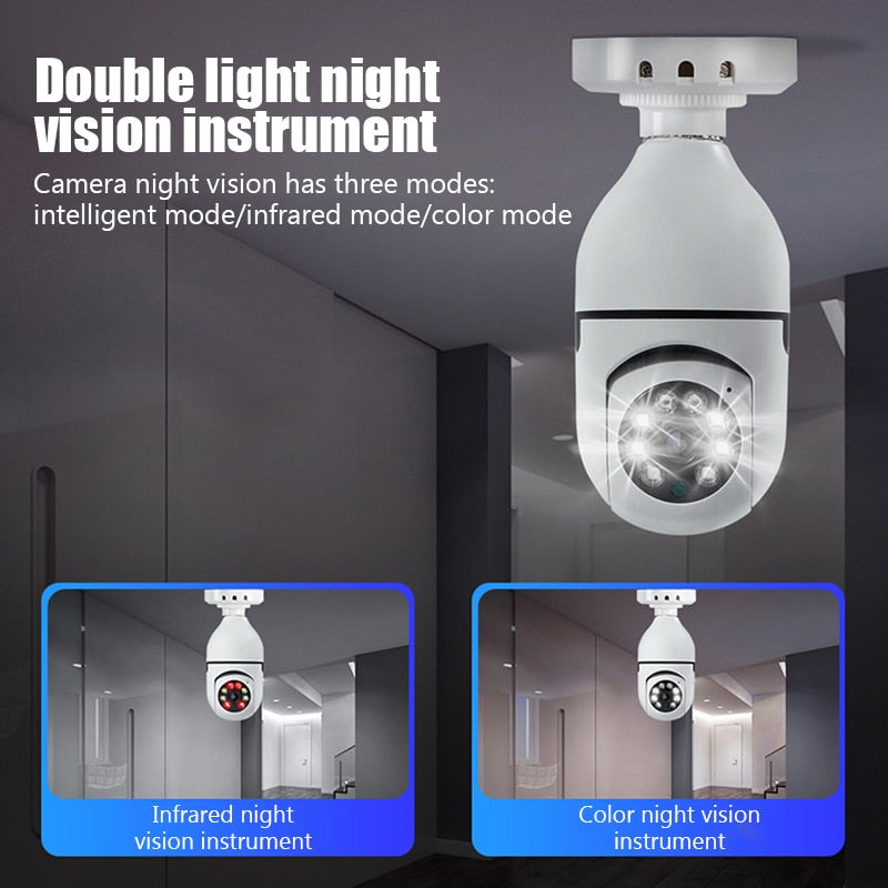 E27 Bulb Wireless Surveillance Camera 5G Wifi Night Vision Auto Human Tracking Home Panoramic Video Security Protection Monitor