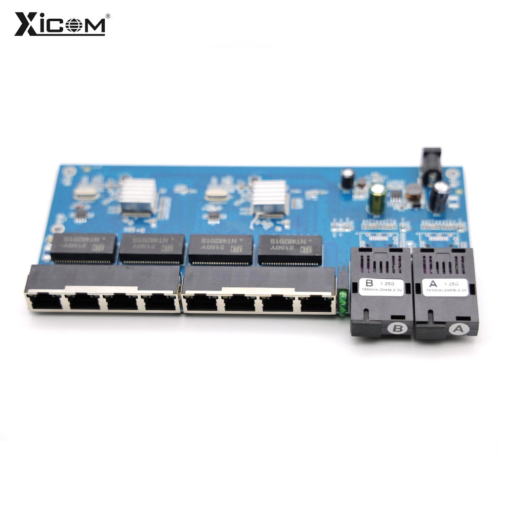 10PCS 100/1000M Reverse POE Fiber Ethernet Switch 2F8E A/B Gigabit PCBA placa metro Optic Media Converter Board Output12V