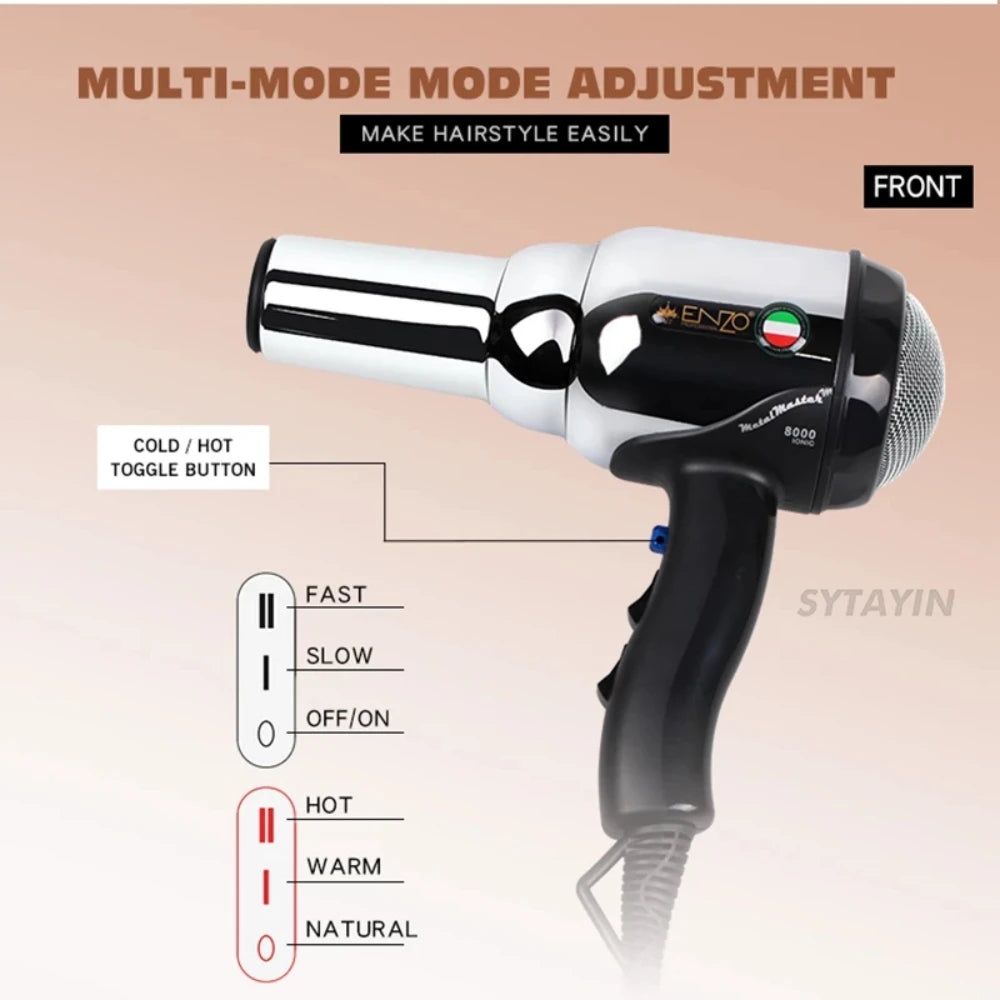 8000W Metal Body Salon Professional Hair Dryer 5 Gears Strong Wind Anion Hairs Dryer Personal Hair Care With Nozzle Blow Drier