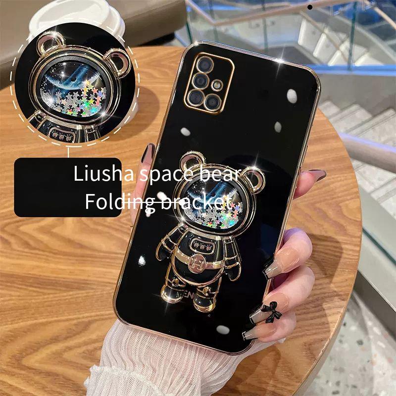 Space bear quicksand mobile phone bracket Case for Samsung Galaxy A51 A71 A11 A21S A31 A10 A20 A30 A50 A70 A10S A20S 4G 5G Cover