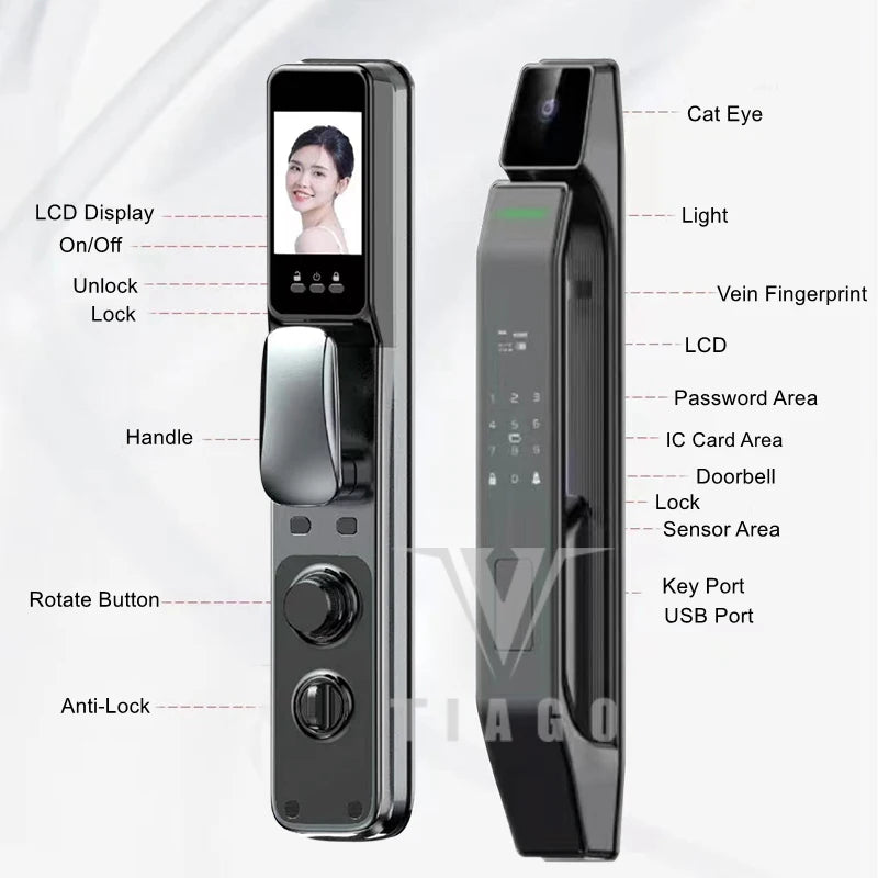 WIFI APP 3D Face Recognition Smart Lock Fingerprint Biometric Card Key Digital Lock Finger Vein Home Smart Door Lock