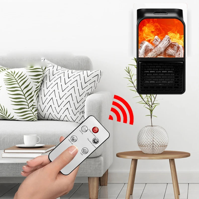 Small Portable Ceramic Space Heater Electric Heater Fan Thermostat Control Fireplace Heater with Realistic Flames 900W