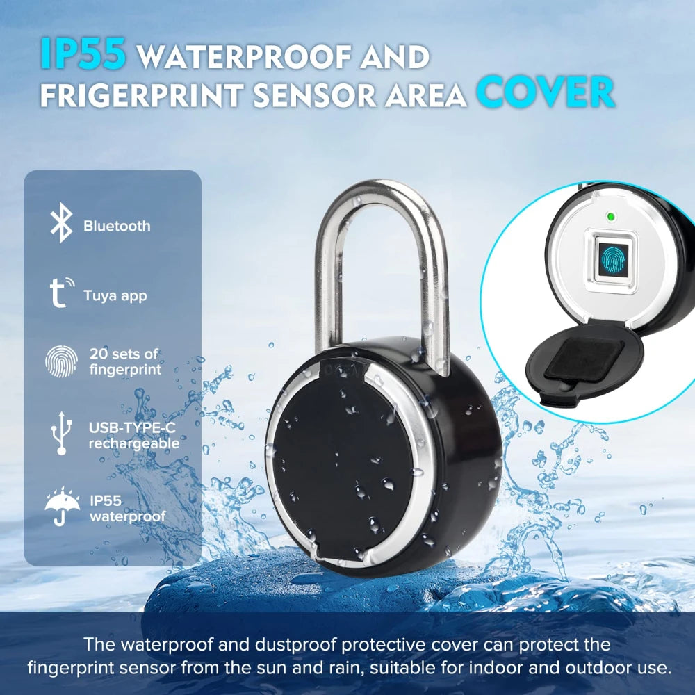 Tuya Smart Fingerprint Padlock Electronic Door Lock Bluetooth-compatible Smart Life APP Unlock Waterproof Security Protection