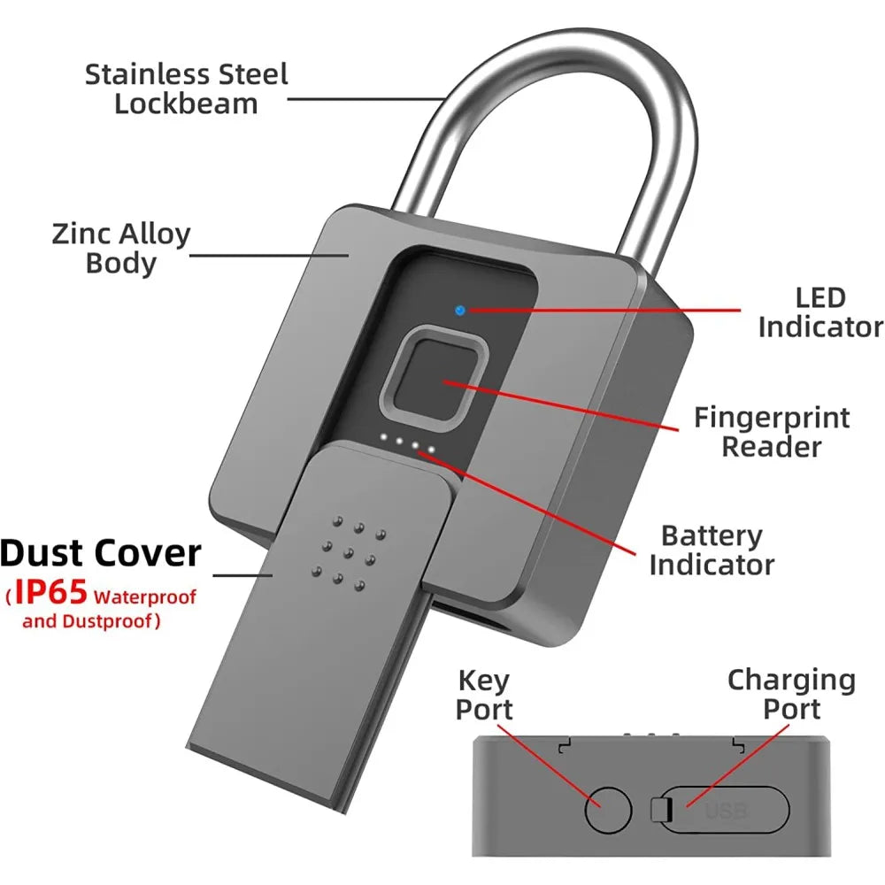 Smart Lock Outdoor Waterproof Fingerprint Padlock Courtyard Warehouse Large Lock Intelligent Remote Anti-theft Smart Lock