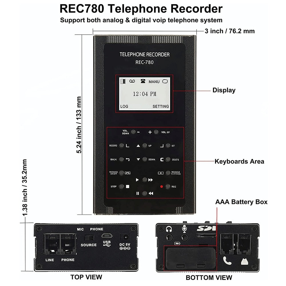 Digital Fixed Telephone Recording Box Whit LCD Display Support SD Card Automatic Recording Portable Landline Phone Call Recorder