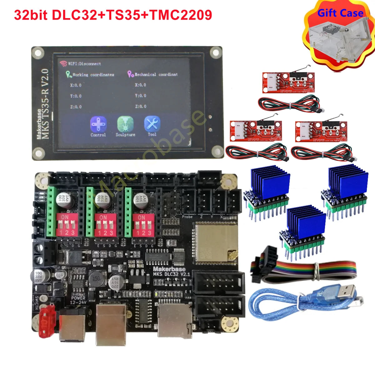 Makerbase MKS DLC32 offline controller 32bits ESP32 WIFI board TS35 touch screen display for portable laser engraving machine