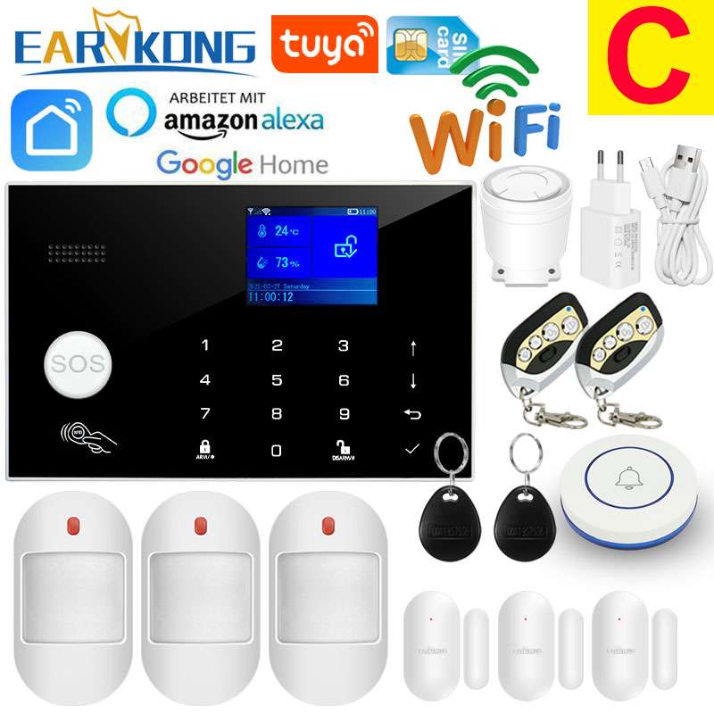 Wifi GSM Alarm System 433MHz Home Burglar Security Alarm Wireless Wired Detector RFID Touch Keyboard Temperature Humidity Alexa