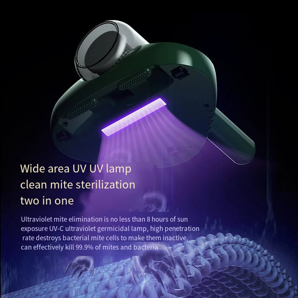 Powerful Handheld Bedding Wireless Mite Vacuum Cleaner for Sofas Mattresses Bed Car Home Portable 350ML 10Kpa Suction UV-C Light