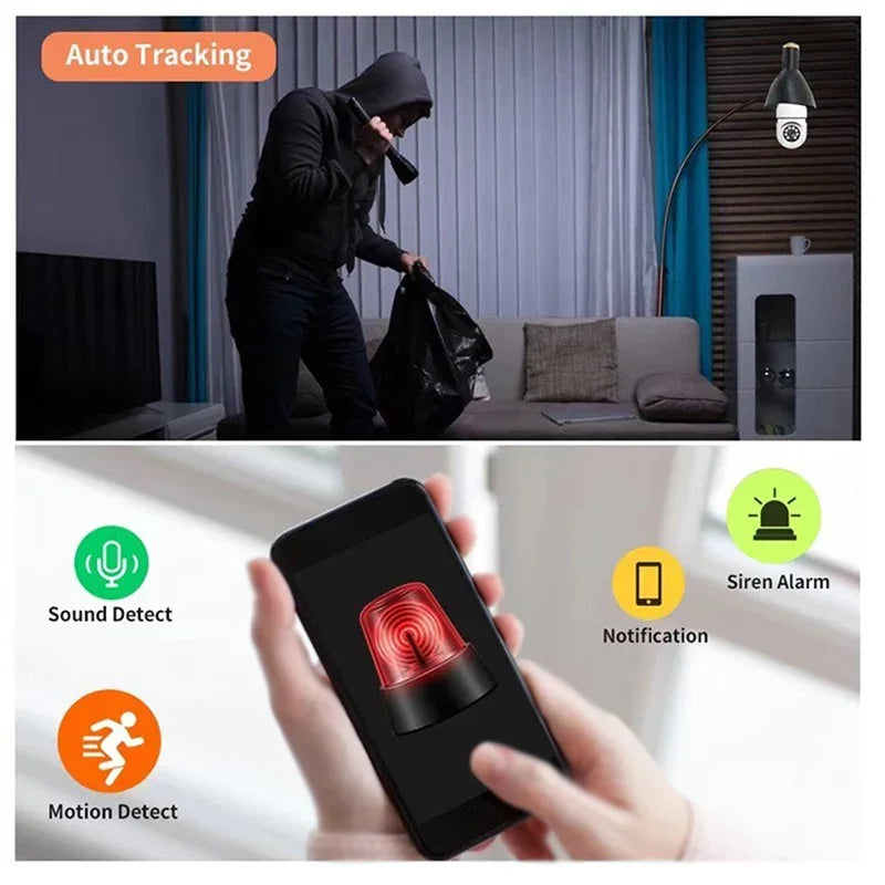E27 Bulb Wireless Surveillance Camera 5G Wifi Night Vision Auto Human Tracking Home Panoramic Video Security Protection Monitor