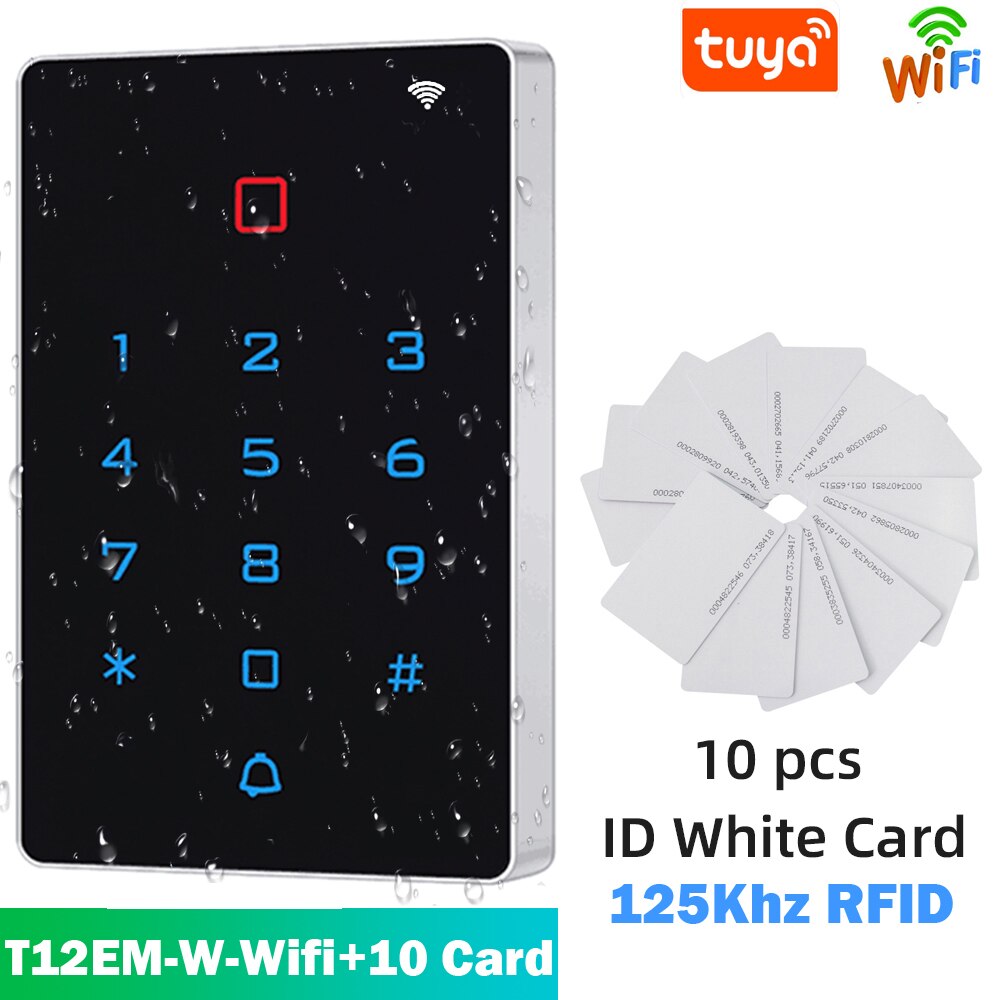 Waterproof WiFi Tuya App Backlight Touch 125khz RFID Card Access Control Keypad WG26 Output Alarm Management Card Support