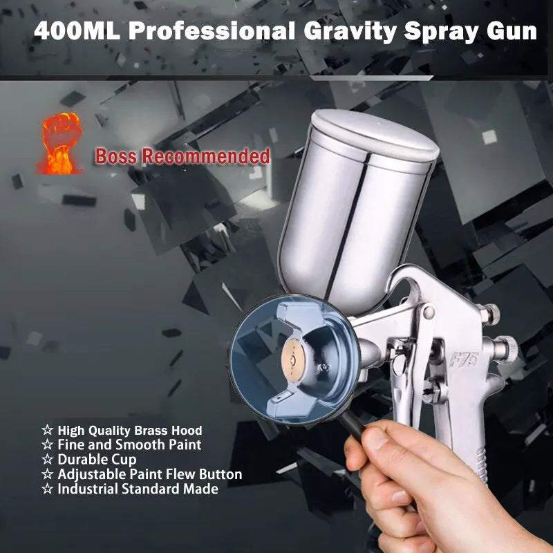 F-75 Spray Gun 1.5mm Nozzle with Cup Silver Handle Adjustable Color Spray Gun for Automotive Furniture Parts Painting