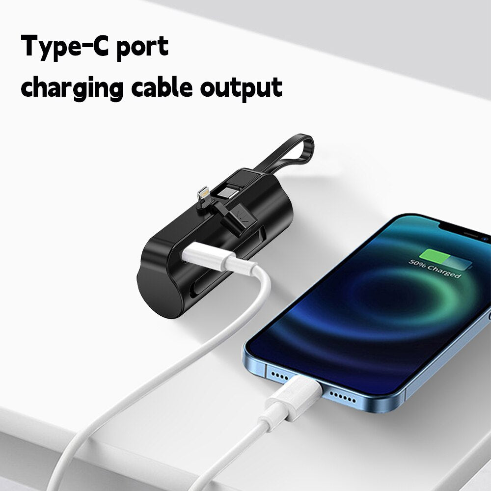 Mini Power Bank 5000mAh Built in Cable Portable Charger PowerBank External Battery Bank For iPhone Samsung Xiaomi Huawei Airpods