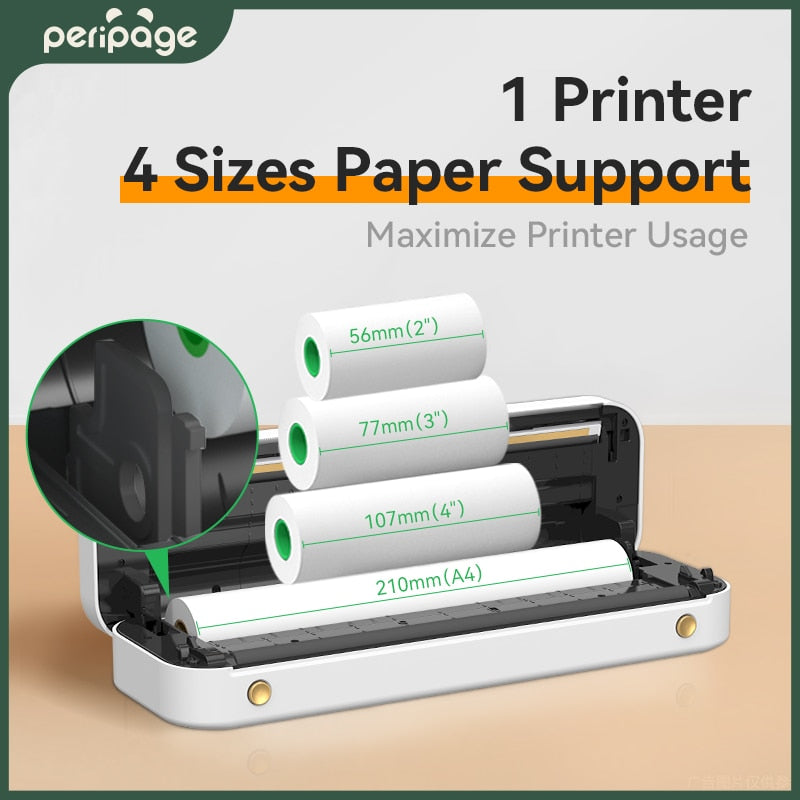PeriPage 304DPI A4 Portable Printer Wireless Print PDF Webpage Contract Document Printers Study Bluetooth Mini A4 Printer