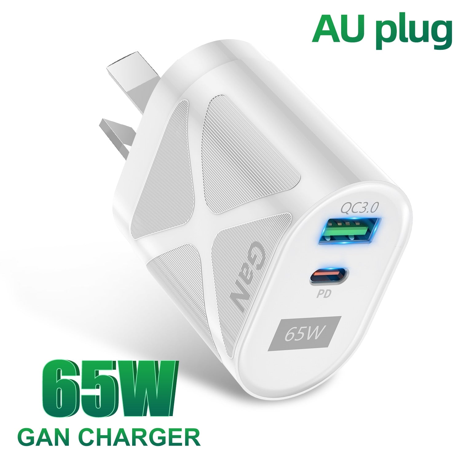 65W Gan Charger for Australia New Zealand AU Plug PD 33W Fast Charger QC 3.0 USB Adapter for iPhone 14 13 Pro Max Samsung S22