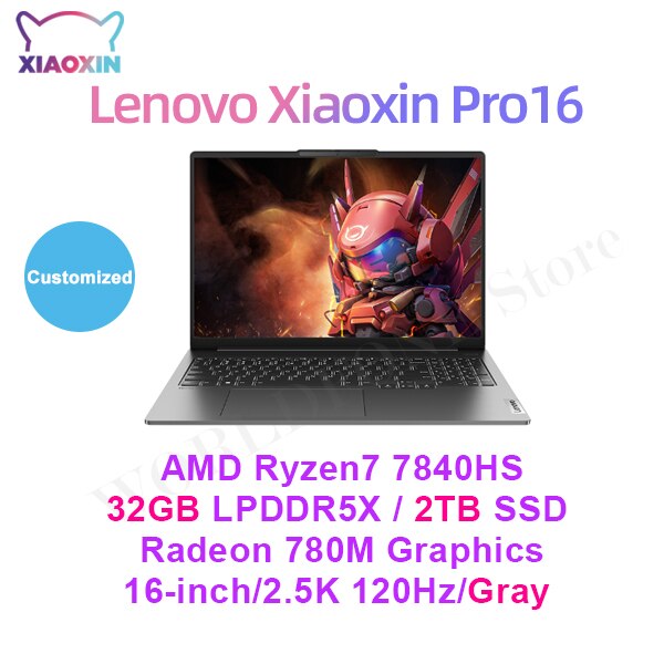 Lenovo Xiaoxin Pro 16 2023 Laptop Ryzen R7 7840HS Radeon 780M Ultrabook 32G RAM 1TB SSD 16inch 2.5K 120Hz IPS Screen Notebook