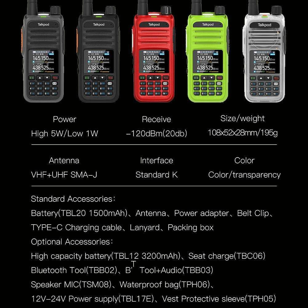 Talkpod A36Plus Walkie Talkie AM AIR VHF UHF 7-Band Ham Radio 5W Output 512 Channel NOAA Weather Receive Two Way Radio