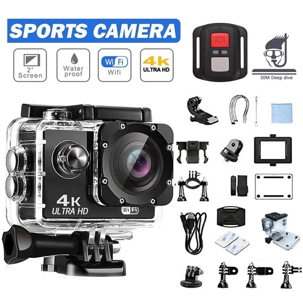 4K Action Camera 30FPS WiFi 2.0" 170D Ultra HD Underwater Waterproof Helmet Video Recording Camera Sports Cameras Outdoor Cam