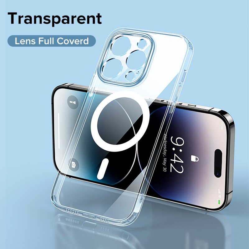 Joyroom Transparent Magnetic Case For iPhone 14 13 12 Pro Max Cover For 14 Pro Max Case Wireless Charger Magnet Back Cover