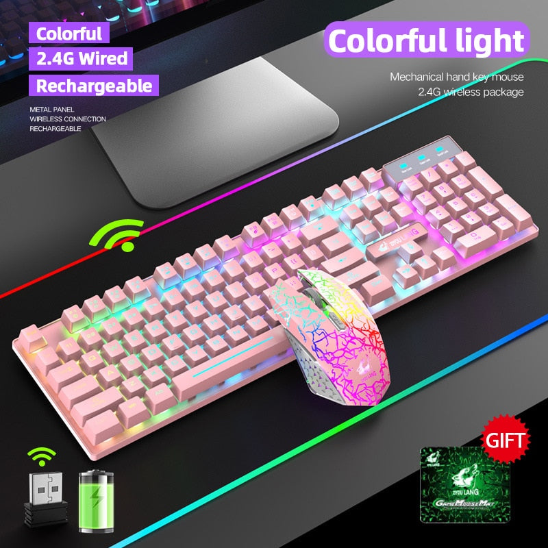 Gaming Mechanical Keyboard  Feel Rainbow LED Backlight USB Keyboard and Mouse Set Ergonomic for PC Laptop Computer Gamer