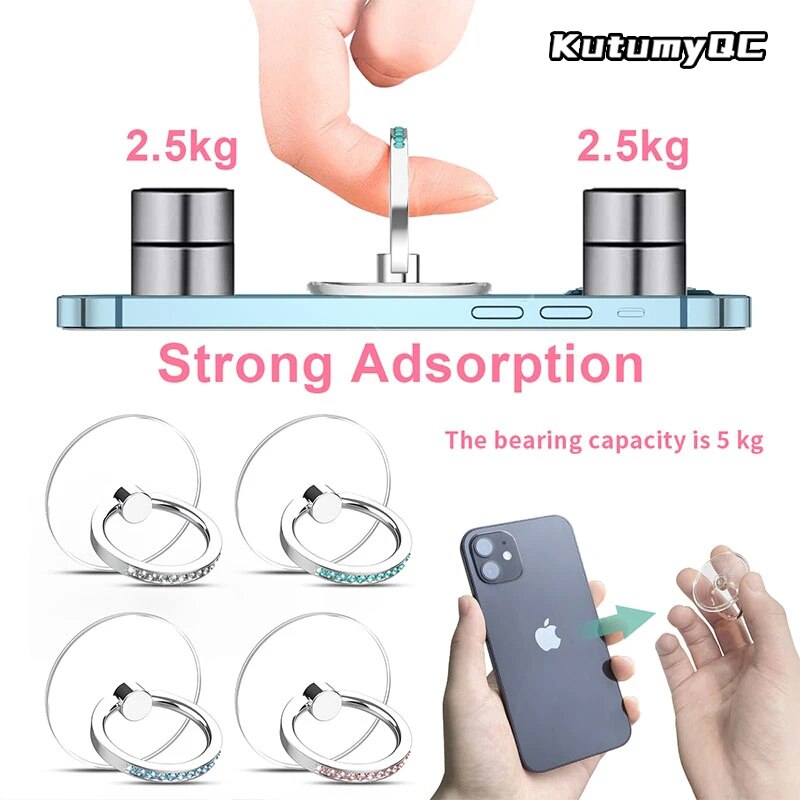 Cell Phone Ring Holder Stand Diamond Transparent Finger Grip Clear 360° Degree Rotation Kickstand Compatible iPhones