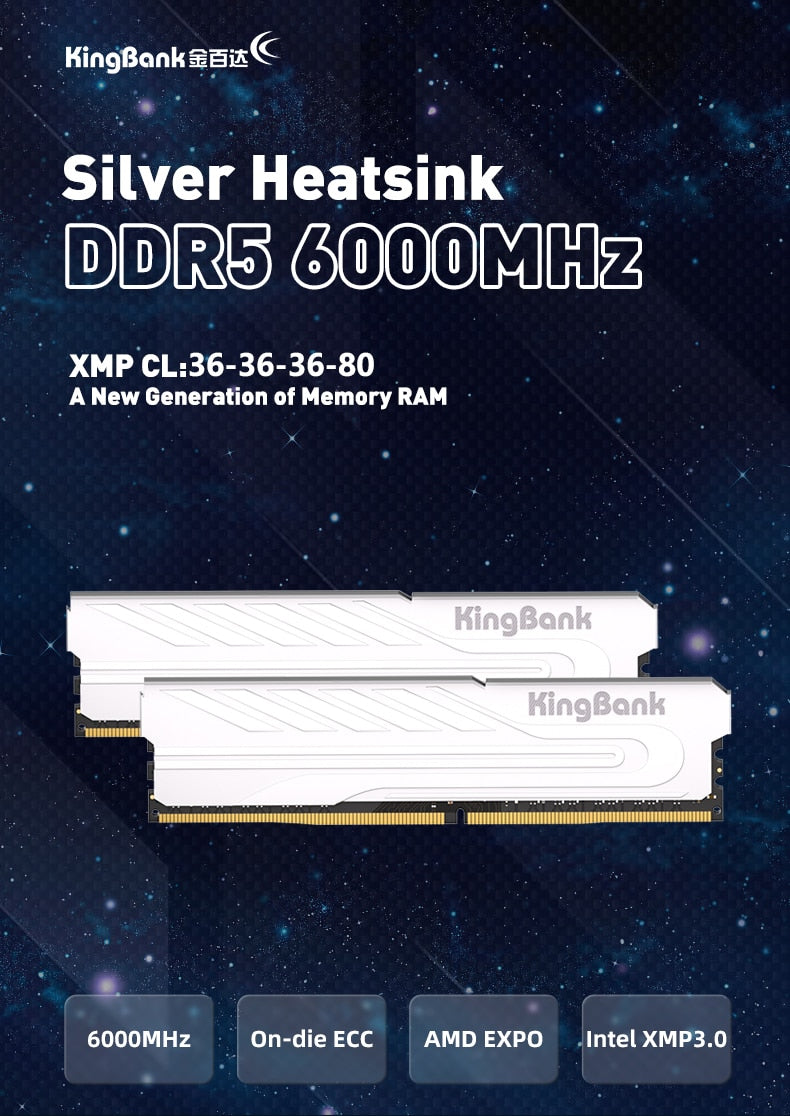 Kingbank Hynix DDR5 8GB 16GB 32G RAM 6000MHz 6400MHZ XMP PC Desktop Computer Memory Memoria Support Motherboard with Heat Sink