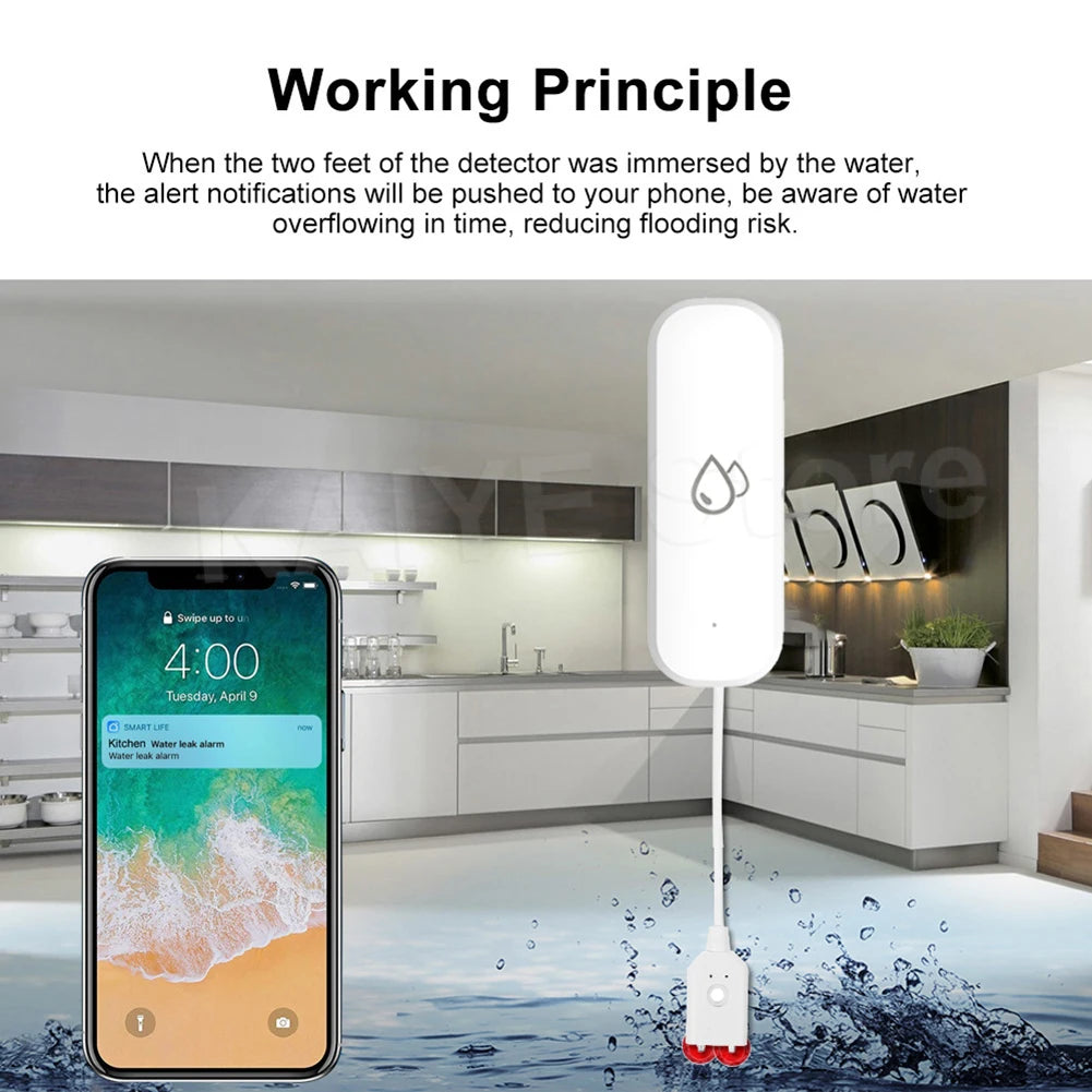 Tuya Water Leakage Sensor Detector Independent WiFi Flood Water Leak Sensor Home Protection Alarm System Smart Life APP Control